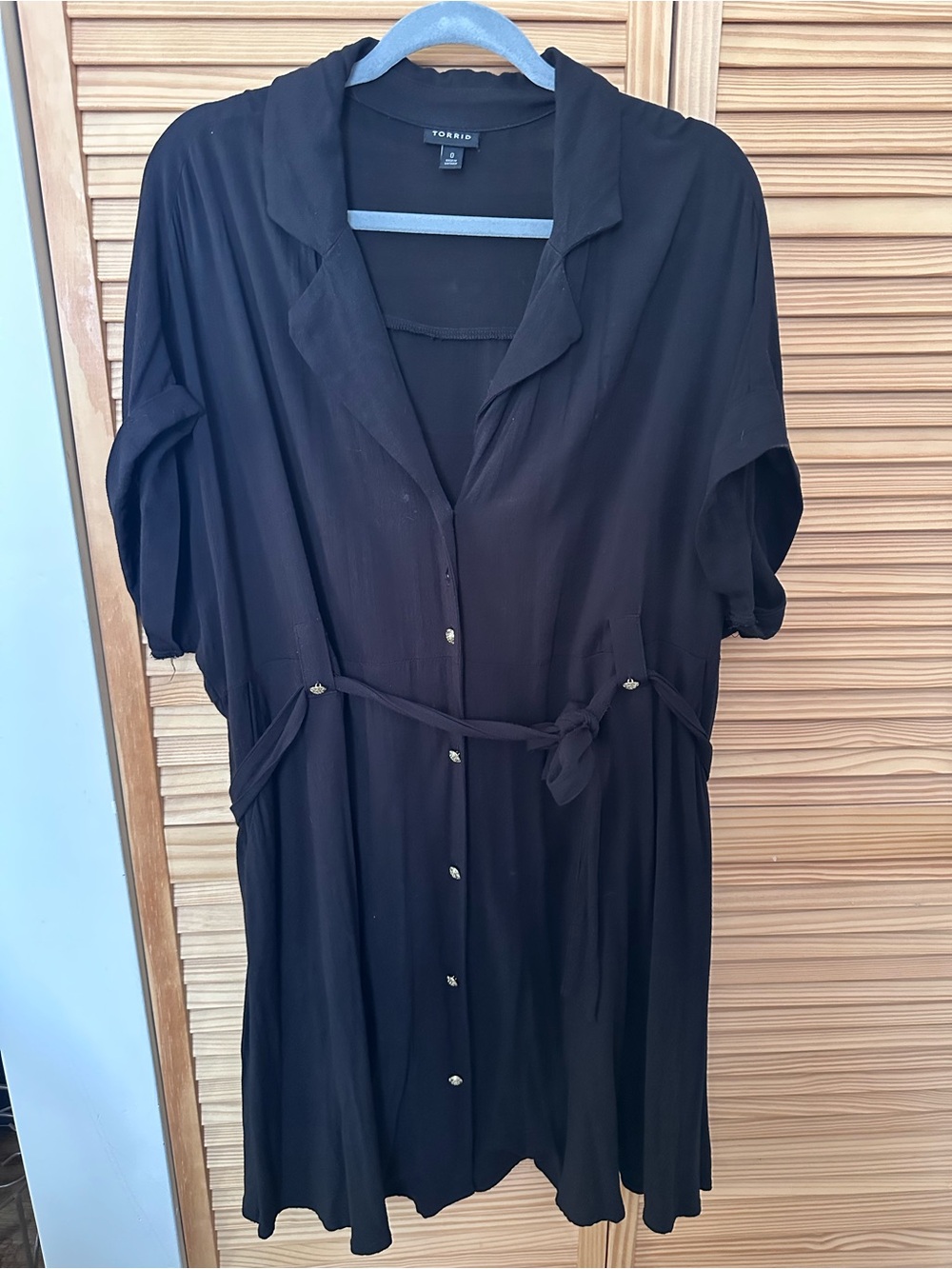 Torrid Black Button-Front Shirt Dress with Tie Waist Size 0 (L-XL)